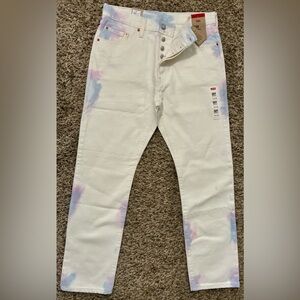 Levi's Women’s 501 Button Fly White Jeans with Soft Pastel Tie-Dye